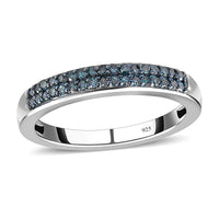 D'Joy Natural Champagne Diamond Double Row Band Ring in Black Rhodium & Platinum Over Sterling Silver (Size 10.0) 0.25 ctw
