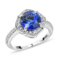 ILIANA AAA Tanzanite and Diamond G-H SI Cushion Halo Ring in 18K White Gold with Appraised Certificate 5.34 Grams 4.15 ctw