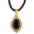 Australian Black Tourmaline Pendant with Black Quartzite Beaded Necklace (20 Inches) in ION Plated YG Steel & Stainless Steel 34.90 ctw - Sticky add to cart bar