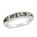 Bohemian Moldavite and Natural White Zircon Half Eternity Band Ring in Platinum Over Sterling Silver 0.90 ctw - Sticky add to cart bar
