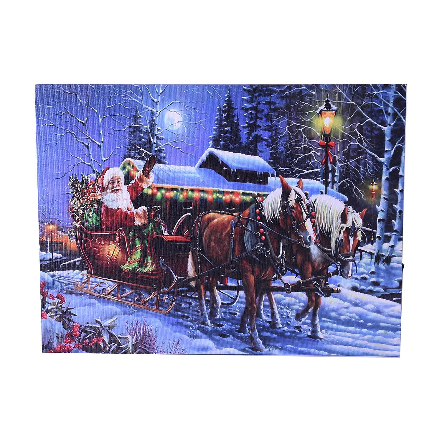 " 3-LED LED Christmas painting-carriage material:FIR+canvas size:30*40 CM(11.81x15.75 inch) weight:0.25kg colors:multicolor battery:2*AA(not include) "