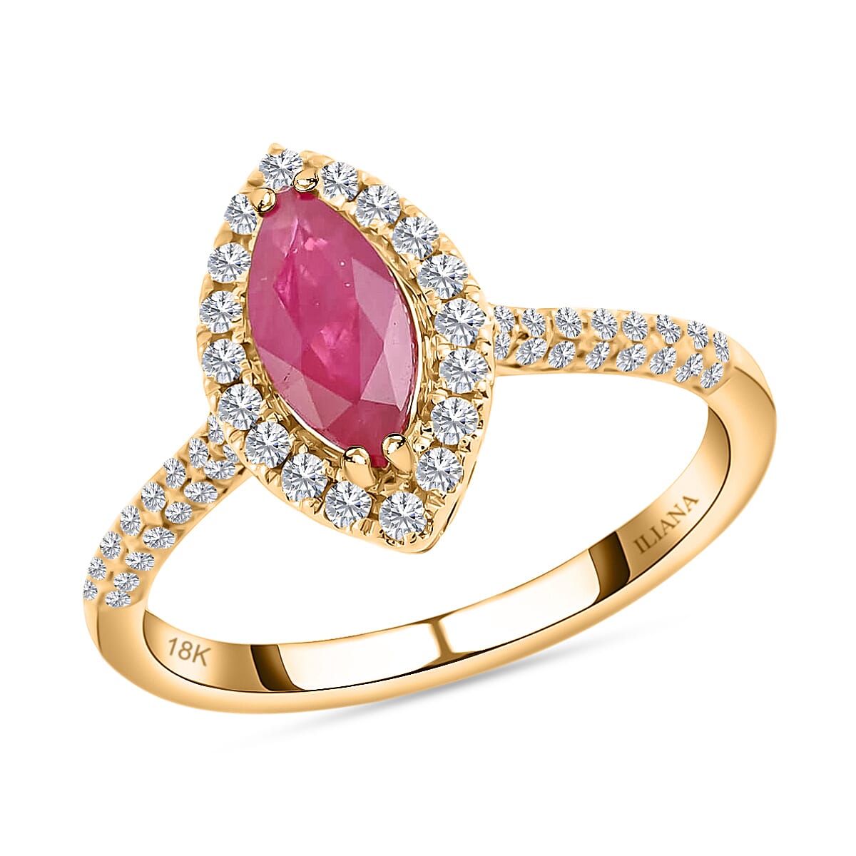 ILIANA 18K Yellow Gold AAA Royal Thai Ruby and G-H SI Diamond Ring 3.60 Grams 1.25 ctw