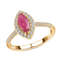 ILIANA 18K Yellow Gold AAA Royal Thai Ruby and G-H SI Diamond Ring 3.60 Grams 1.25 ctw