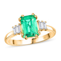 One of a Kind ILIANA 18K Yellow Gold AAA Boyaca Colombian Emerald and Diamond G-H SI Ring 3.85 Grams 2.05 ctw