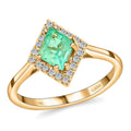 One of a Kind ILIANA 18K Yellow Gold AAA Boyaca Colombian Emerald and Diamond G-H SI Kite Shape Halo Ring 3.50 Grams 1.00 ctw - Sticky add to cart bar