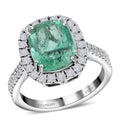 Rhapsody AAAA Boyaca Colombian Emerald and E-F VS Diamond 4.60 ctw Halo Ring in 950 Platinum 7.50 Grams - Sticky add to cart bar