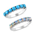 AMERICAN Natural Sleeping Beauty Turquoise and Ethiopian Welo Opal 7 Stone Stackable Ring in Stainless Steel 1.40 ctw - Sticky add to cart bar