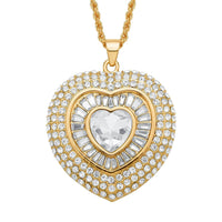 White Austrian Crystal Heart Pendant Necklace 28-30 Inches in Silvertone
