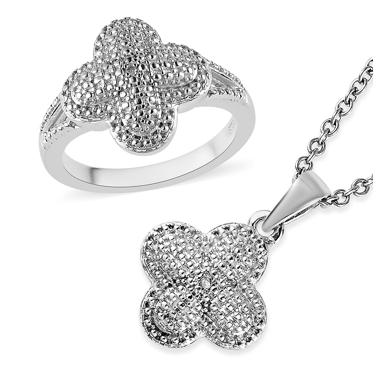 Karis Diamond Accent Ring (Size 5.0), Pendant in Platinum Bond with Stainless Steel Necklace (20 Inches)
