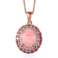 Premium Oregon Sunrise Peach Opal and Multi Gemstone Double Halo Pendant Necklace 20 Inches in Vermeil Rose Gold Over Sterling Silver 2.75 ctw