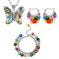 Murano Style Basket Earrings, Charm Bracelet (7.50-11In) and Butterfly Pendant Necklace 24 Inches in Stainless Steel - Sticky add to cart bar