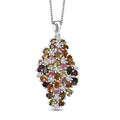 Multi-Tourmaline and Moissanite 7.25 ctw Bunch of Flower Pendant Necklace in Rhodium Over Sterling Silver 20 Inches - Sticky add to cart bar