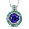 Certified & Appraised Rhapsody AAAA Tanzanite, Colombian Emerald and E-F VS Diamond 4.02 ctw Pendant Necklace in 950 Platinum 6 Grams 18 Inches - Sticky add to cart bar