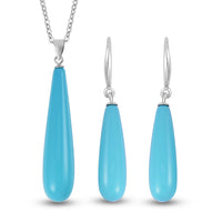 Blue Shell Pearl Drop Pendant Necklace (20 Inches) and Earrings in Sterling Silver and Stainless Steel