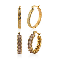 One Time Only Simulated Diamond Set of 2 Hoop Earrings in Stainless Steel 6.00 ctw
