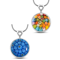 2 Piece Set - Multi Color Murano Style Pendant Necklace 24-28 Inches in Stainless Steel (Del. In 10-12 Days)
