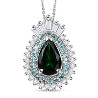 Certified & Appraised Rhapsody AAAA Tsavorite Garnet, Paraiba Tourmaline and Diamond E-F VS2 1.80 ctw Pendant Necklace in 950 Platinum 20 Inches