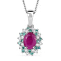 D'Joy Mozambique Ruby, AAA Paraiba Tourmaline and Diamond I3 1.30 ctw Floral Pendant Necklace in Rhodium Over Sterling Silver 20 Inches - Sticky add to cart bar