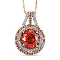 Premium Picos Altos Sphalerite, AAA Padparadscha Sapphire, Luxuriant Lab Grown Diamond 13.10 ctw Inferno Royale Pendant Necklace 20 Inches in 10K Yellow Gold 5.80 Grams
