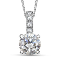 D'Joy Moissanite (Rnd 9mm) Pendant Necklace (18 Inches) in Rhodium Over Sterling Silver 2.80 ctw