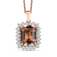 Certified & Appraised Luxoro AAA Marropino Morganite and G-H I2 Diamond 6.43 ctw Pendant Necklace in 10K Rose Gold 20 Inches (Del. in 10-15 Days)