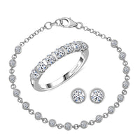 Luxuriant Lab Grown Diamond SI-I1 2.80 ctw Ring (Size 6.0) and Stud Earrings and Linking Bracelet (7.25In) in Rhodium Over Sterling Silver