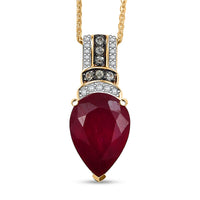 D'Joy Premium Niassa Ruby (FF) and Multi Gemstone 9.50 ctw Art Deco Pendant Necklace in 18K Vermeil Yellow Gold Over Sterling Silver 20 Inches