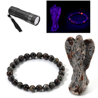 Natural Yooperlite 375.00 ctw Angel and Beaded Stretch Bracelet with Free UV Flash Light