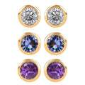 Set of 3 - D'Joy Poke Free Moissanite, Tanzanite and African Amethyst 1.56 ctw Stud Earrings in 18K Vermeil Yellow Gold Over Sterling Silver - Sticky add to cart bar