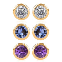 Set of 3 - D'Joy Poke Free Moissanite, Tanzanite and African Amethyst 1.56 ctw Stud Earrings in 18K Vermeil Yellow Gold Over Sterling Silver
