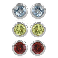 Set of 3 - D'Joy Poke Free Mozambique Garnet, Hebei Peridot and Mangoro Aquamarine 1.75 ctw Stud Earrings in Rhodium Over Sterling Silver