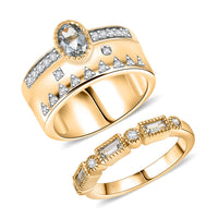 D'Joy Set of 2 Premium Sky Blue Topaz, White Zircon Ring in 18K Vermeil YG Over Sterling Silver (Size 5.0) 1.90 ctw