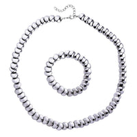 Doorbuster 2 Piece Set Hematite Beaded Stretch Bracelet (7-7.5In) and Necklace (21-23 Inches) in Silvertone 557.00 ctw