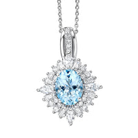D'Joy Premium Santamaria Aquamarine, Moissanite Pendant Necklace (20 Inches) in Rhodium Over Sterling Silver 2.00 ctw