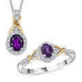 D'Joy African Amethyst, White Zircon Ring (Size 5) and Pendant Necklace (20 Inches) in 18K Vermeil YG and Rhodium Over Sterling Silver 1.10 ctw - Sticky add to cart bar