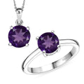 D'Joy African Amethyst Ring (Size 5.0) and Pendant Necklace (20 Inches) in Rhodium Over Sterling Silver 2.40 ctw - Sticky add to cart bar