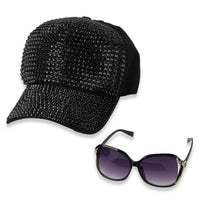 Ankur Treasure Chest La Marey Gradient Black Gray UV400 Sunglasses and Black Color Resin Crystal Hat