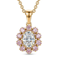 EverTrue Simulated White and Pink Diamond 3.90 ctw Pendant in Goldtone with ION Plated YG Stainless Steel Necklace 20 Inches