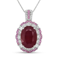 D'Joy Niassa Ruby (FF) and Multi Gemstone 12.30 ctw Fiery Passion Pendant Necklace in Rhodium Over Sterling Silver 20 Inches