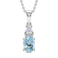 D'Joy Premium Mangoro Aquamarine and Moissanite 0.85 ctw The Blue Signature Pendant Necklace in Rhodium Over Sterling Silver 20 Inches  (Del. In 8-10 Days)