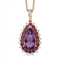 EverTrue Premium Rose De France Amethyst, Multi Gemstone Pendant in 18K RG Plated with ION Plated RG Stainless Steel Necklace (20 Inches) 11.70 ctw