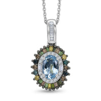 D'Joy Santa Maria Aquamarine, Multi Diamond (Natural & IR) (0.45 cts) Pendant Necklace (20 Inches) in Rhodium Over Sterling Silver 1.15 ctw