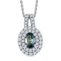 D'Joy Monte Belo Indicolite and Moissanite 1.50 ctw Sea Crown Pendant Necklace in Rhodium Over Sterling Silver 20 Inches