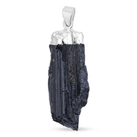Rough Mineral Black Tourmaline 34.00 ctw Pendant in Silvertone with Stainless Steel Necklace 20 Inches