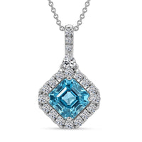 AAA Cambodian Blue Zircon and Luxuriant Lab Grown Diamond G-H SI 3.43 ctw Pendant Necklace in 10K White Gold (20 Inches)