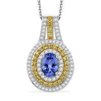 D'Joy Tanzanite and Multi Gemstone 1.60 ctw Nature Luxe Halo Pendant Necklace in 18K Vermeil YG and Rhodium Over Sterling Silver 20 Inches