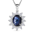 D'Joy Premium Blue Star Sapphire (DF) and Moissanite 7.20 ctw Midnight Blossom Pendant Necklace in Rhodium Over Sterling Silver 20 Inches - Sticky add to cart bar