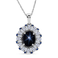 D'Joy Premium Blue Star Sapphire (DF) and Multi Gemstone 5.80 ctw Midnight Radiance Pendant Necklace in Rhodium Over Sterling Silver 18 Inches