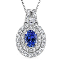 Certified & Appraised D'Joy Premium Tanzanite, Moissanite Pendant Necklace (20 Inches) in Rhodium Over Sterling Silver 2.00 ctw
