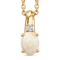 D'Joy Natural Australian Opal, Moissanite Pendant in 14K YG Over Sterling Silver with ION Plated YG Stainless Steel Necklace (20 Inches) 0.80 ctw
